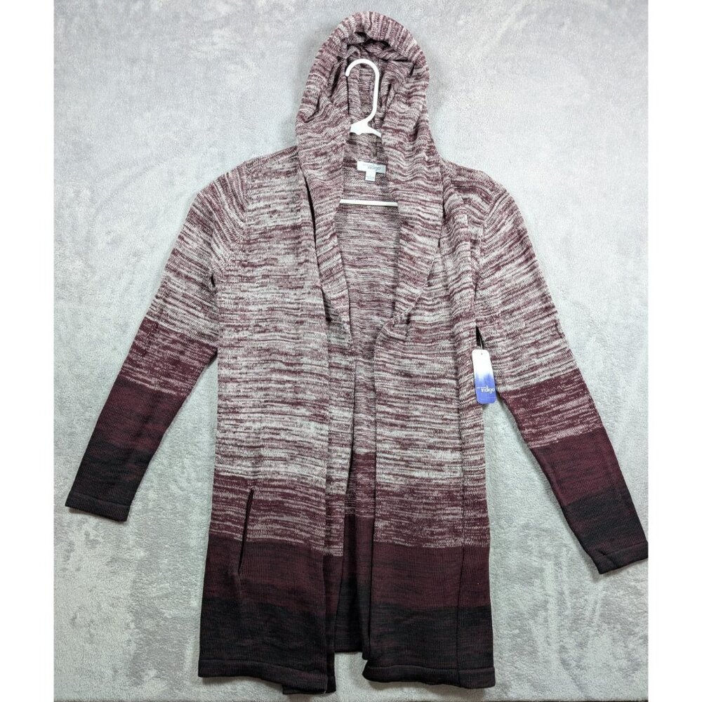 Great NW Open Front Cardigan Sweater Women Size Large Burgundy Hooded Loungewear
